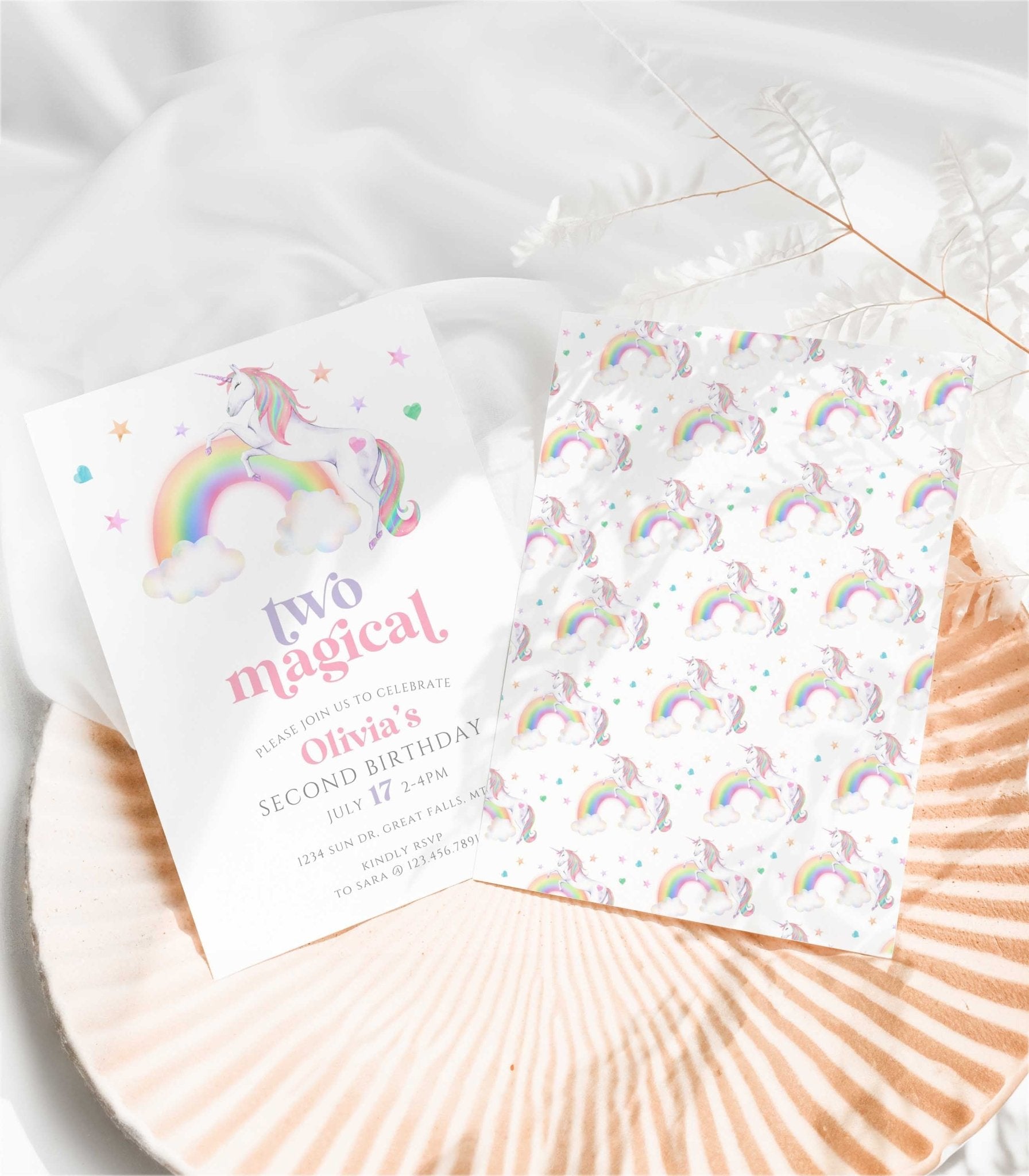 Two Magical Unicorn Birthday Invitation Template - High Peaks Studios