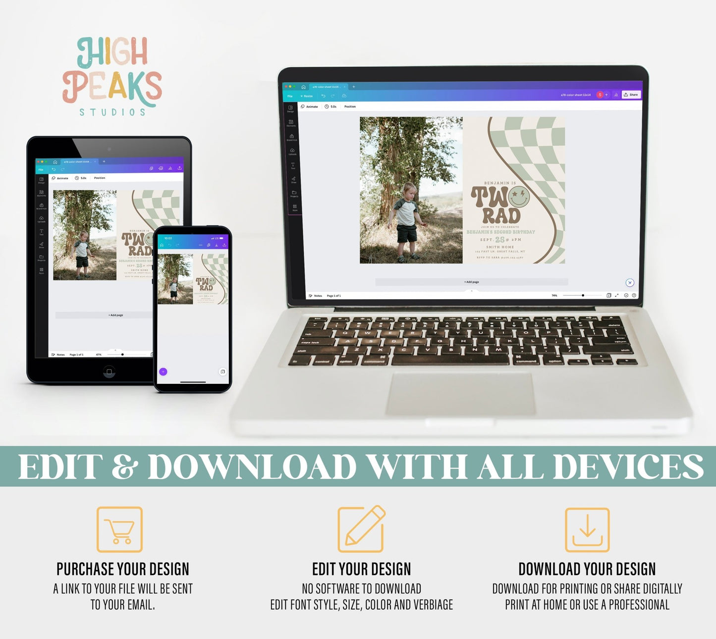 Two Rad Photo Birthday Invitation Printable - High Peaks Studios
