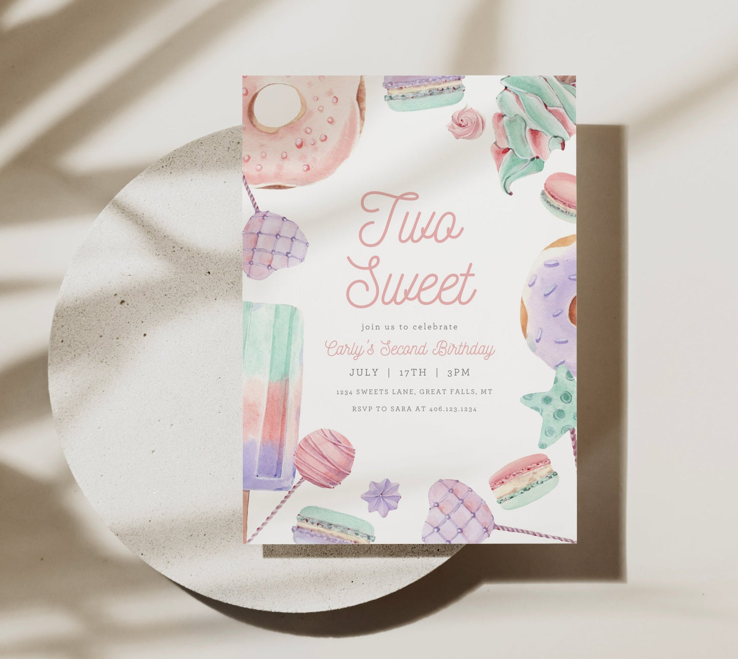 Two Sweet Birthday Party Invitation Printable - Pastels - High Peaks Studios