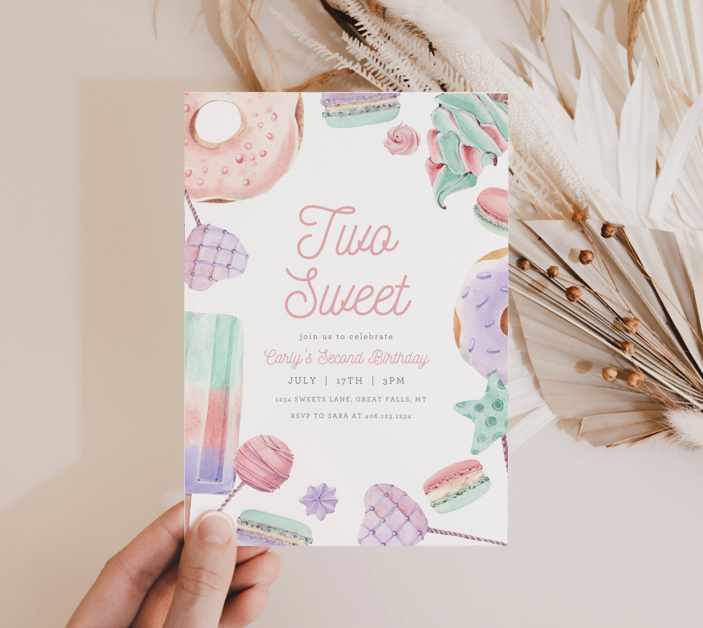 Two Sweet Birthday Party Invitation Printable - Pastels - High Peaks Studios
