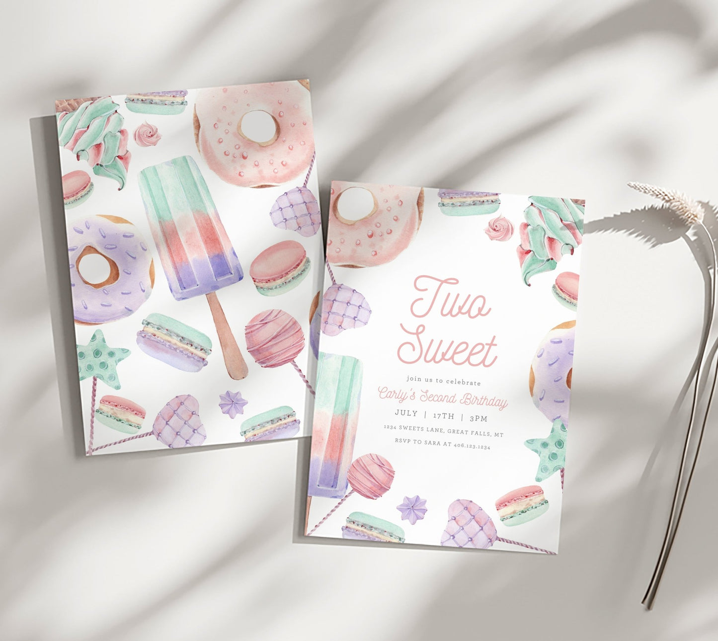 Two Sweet Birthday Party Invitation Printable - Pastels - High Peaks Studios