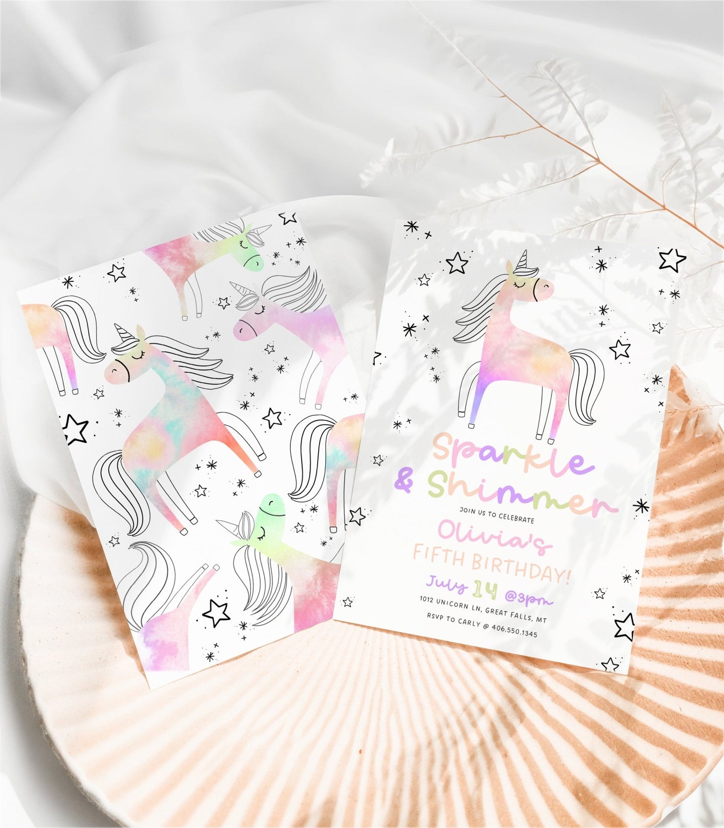 Unicorn Fifth Birthday Invitation Template - High Peaks Studios