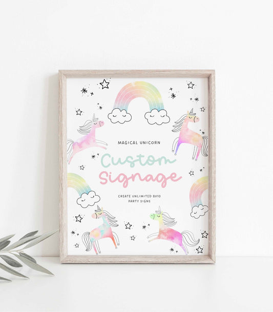 Unicorn Party Custom Sign Template - 8x10 - High Peaks Studios