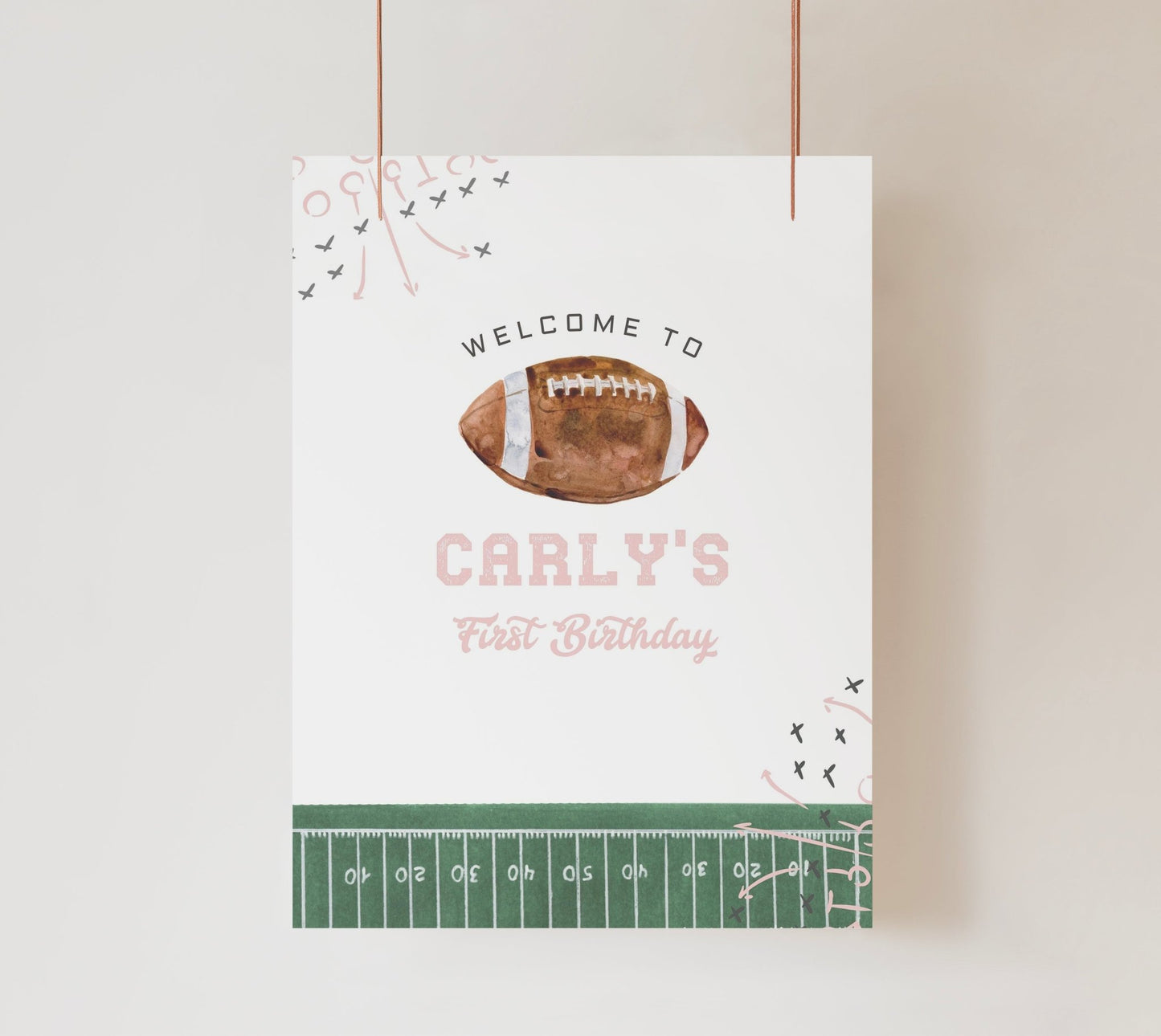 Welcome Sign Printable Poster - Football Birthday Party - Girl - High Peaks Studios