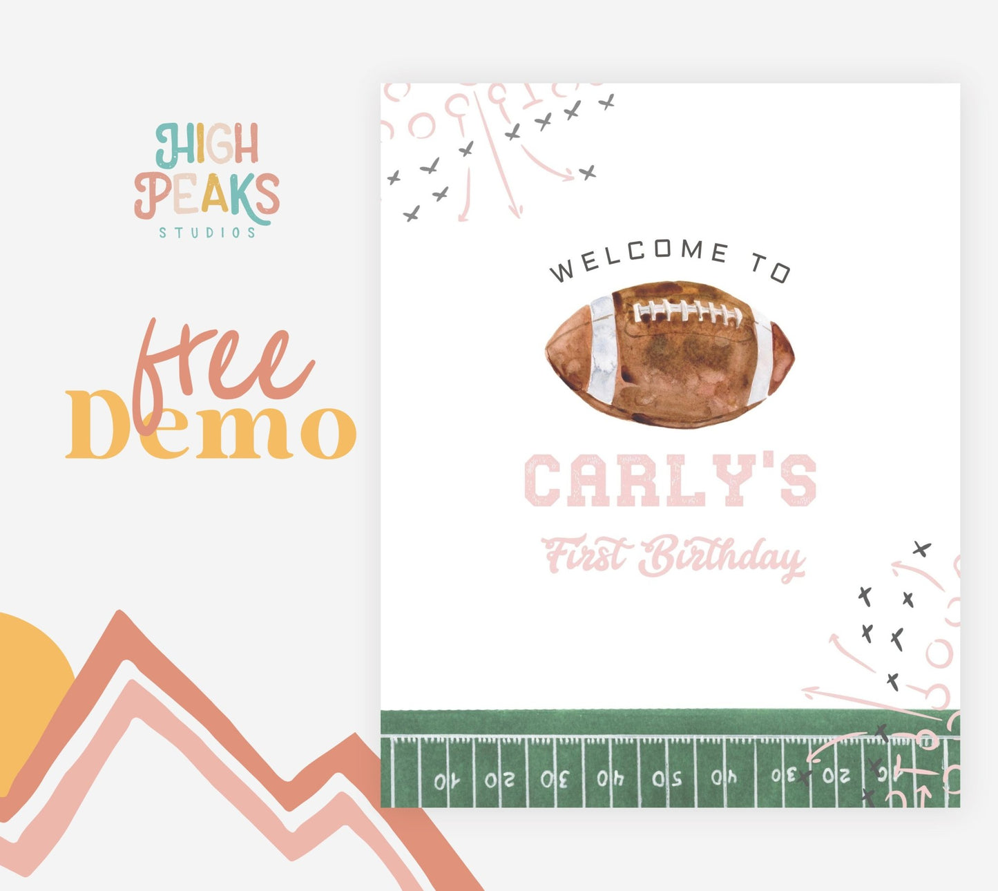 Welcome Sign Printable Poster - Football Birthday Party - Girl - High Peaks Studios