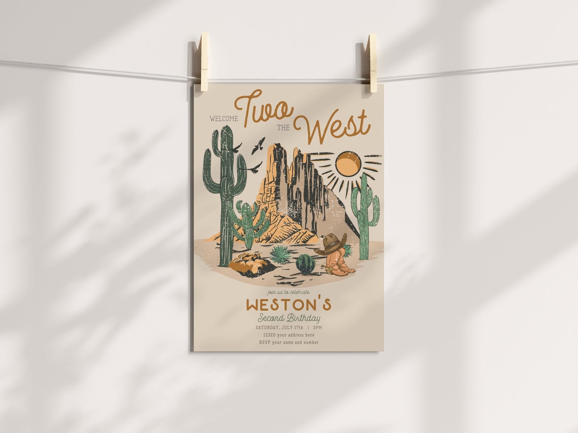 Welcome TWO the West Second Birthday Invitation Printable - High Peaks Studios