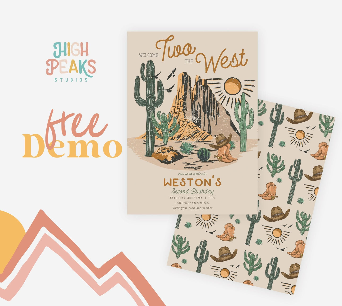 Welcome TWO the West Second Birthday Invitation Printable - High Peaks Studios