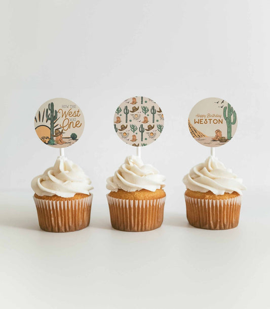Western Birthday Cupcake Topper Printables - High Peaks Studios