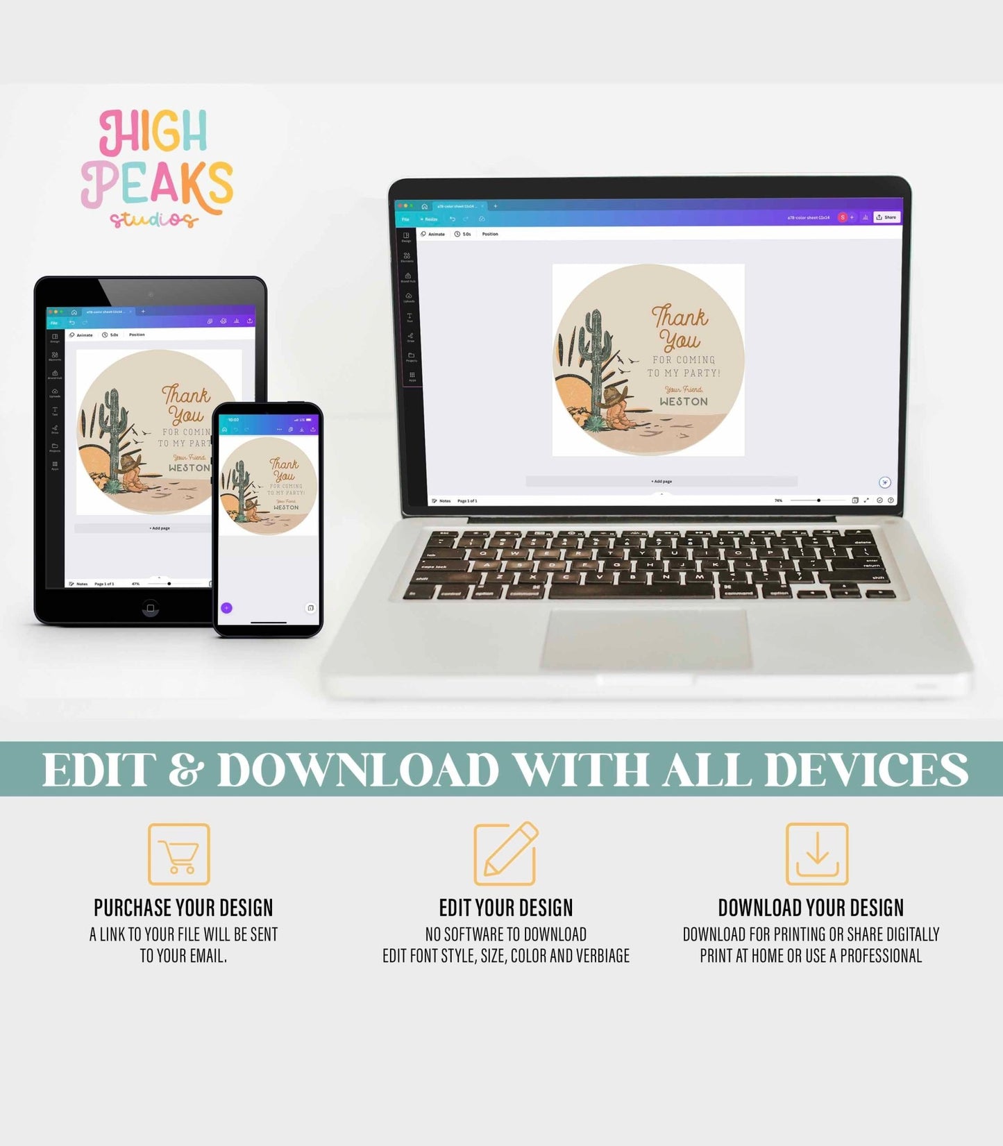 Western Circle and Square Favor Tags and/or Sticker Printables - High Peaks Studios