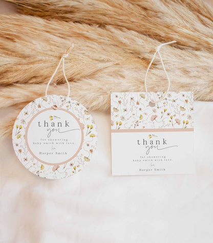 Wildflower Baby Shower Circle and Square Favor Tags - High Peaks Studios