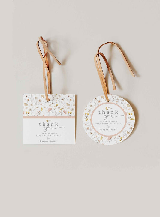 Wildflower Baby Shower Circle and Square Favor Tags - High Peaks Studios