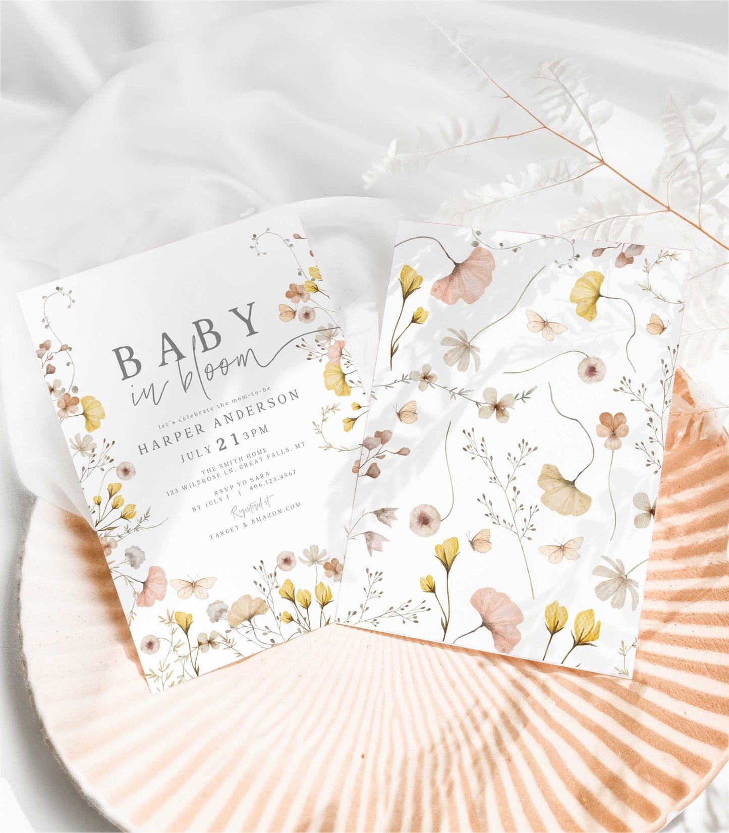 Wildflower Baby Shower Invitation and Insert Cards Bundle - High Peaks Studios
