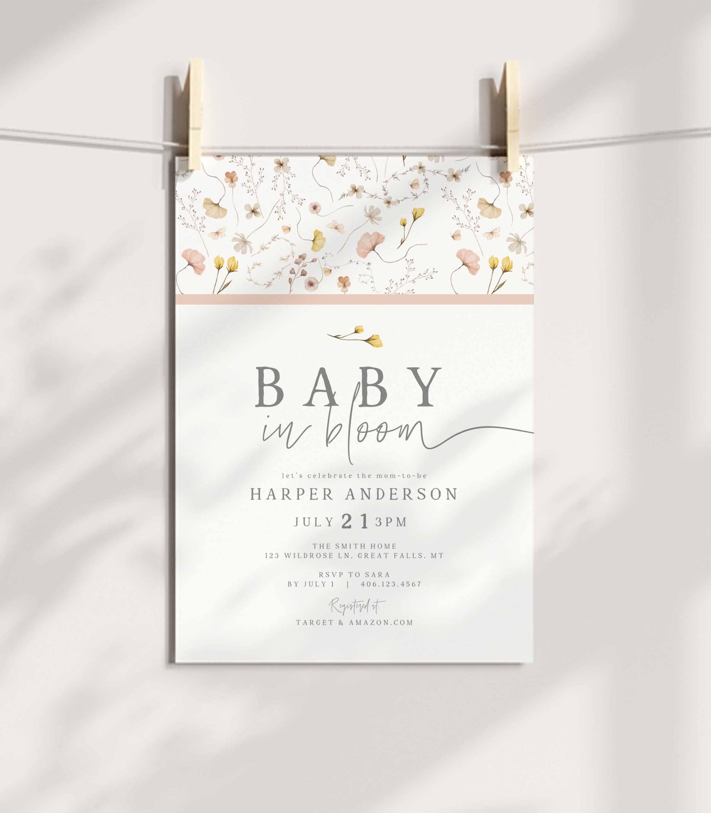 Wildflower Baby Shower Invitation Printable - High Peaks Studios