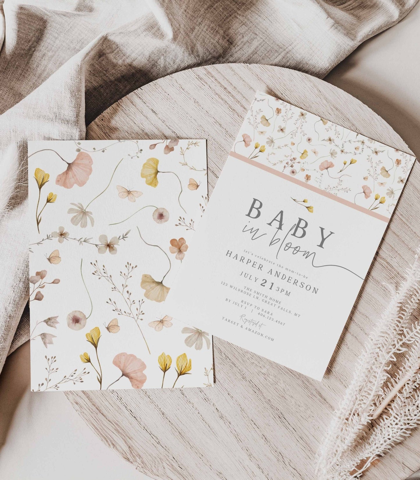 Wildflower Baby Shower Invitation Printable - High Peaks Studios
