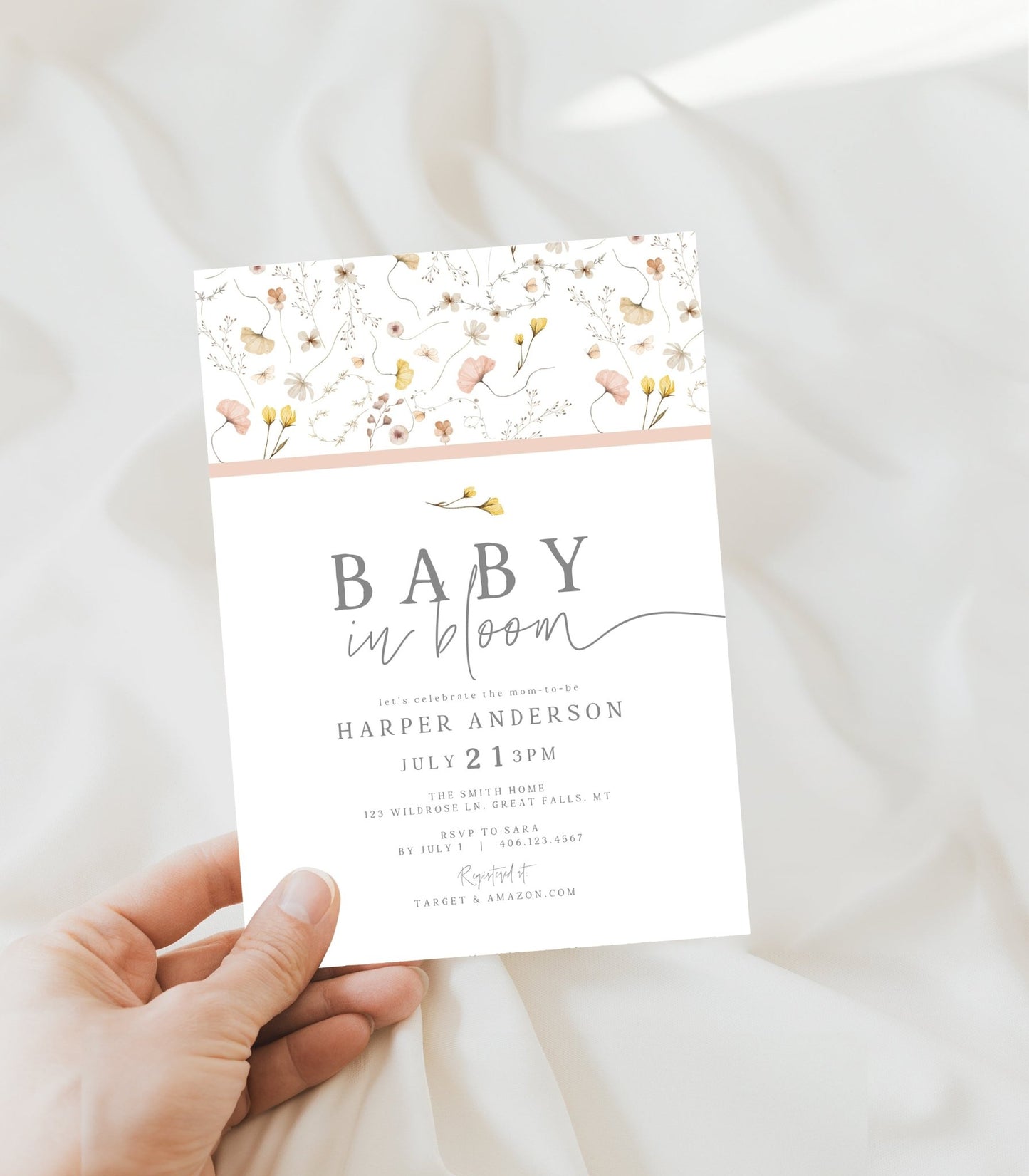 Wildflower Baby Shower Invitation Printable - High Peaks Studios