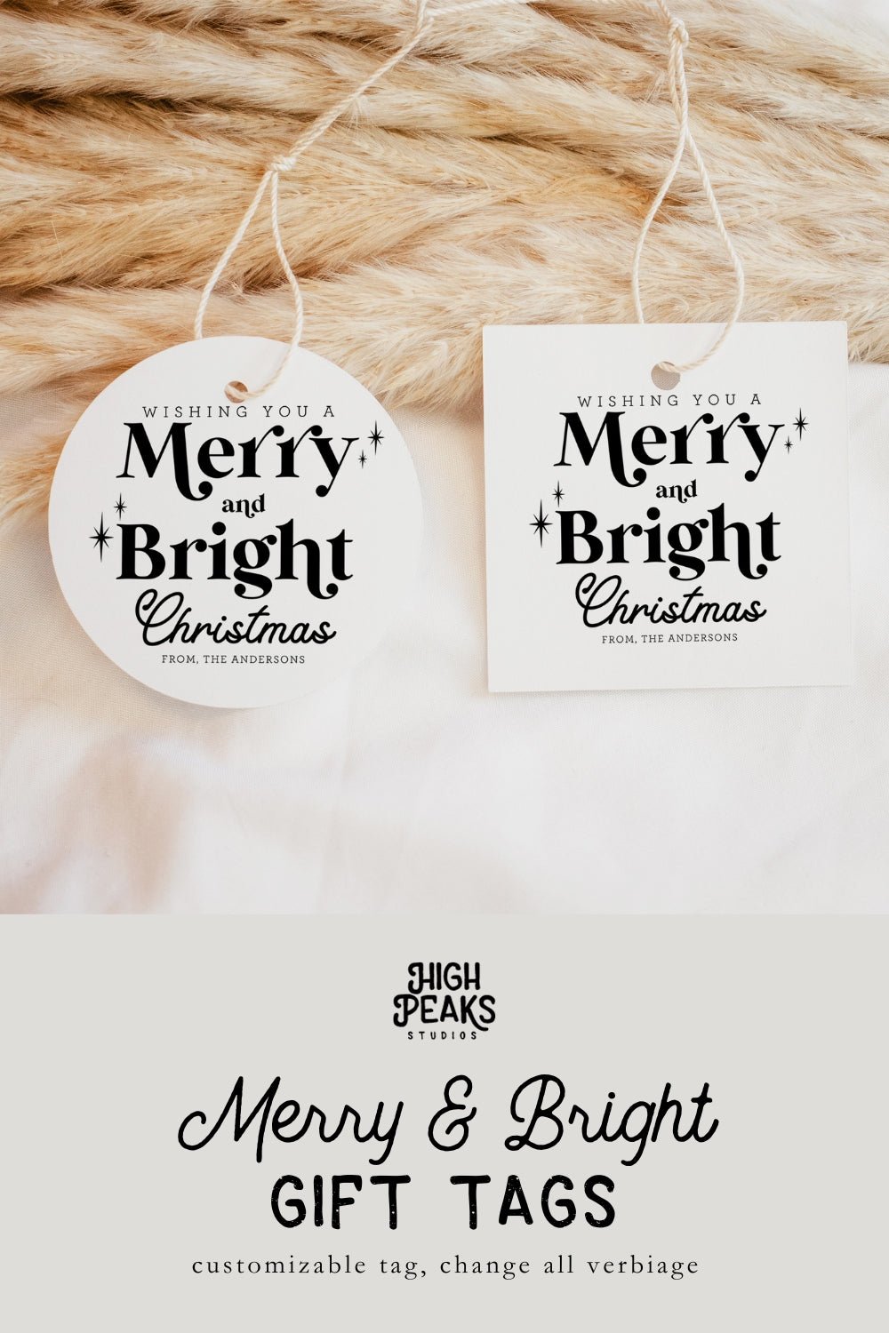 Wishing You a Merry And Bright Christmas Gift Tag Black and White - High Peaks Studios