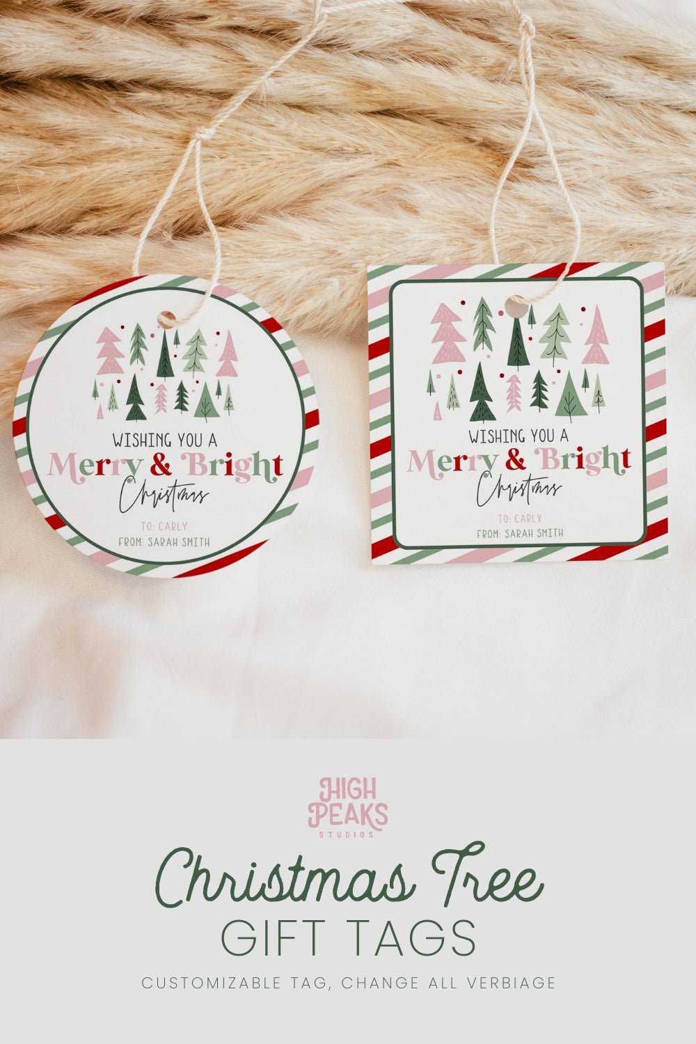 Wishing you a Merry & Bright Christmas Printable Gift Tag - High Peaks Studios