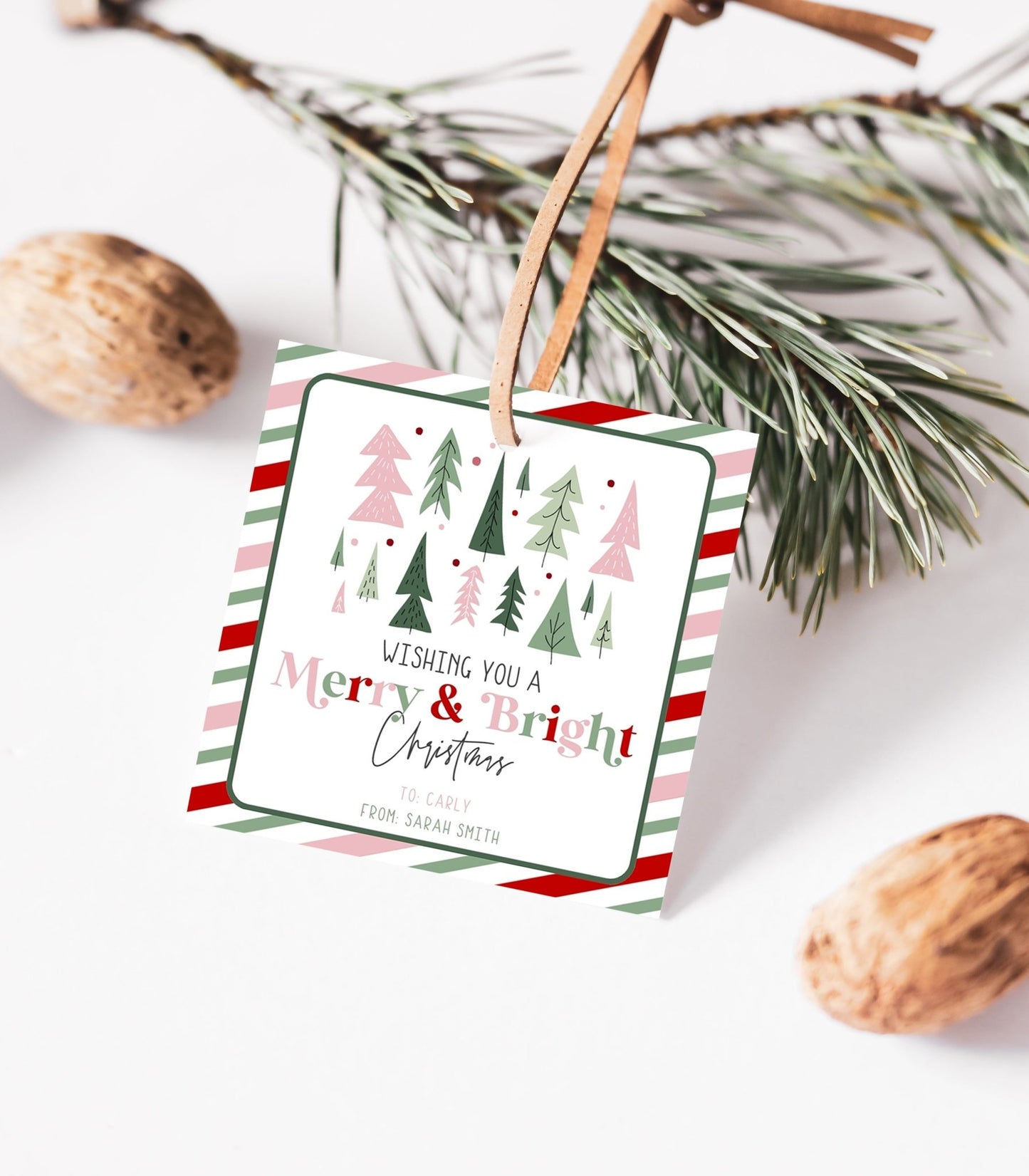 Wishing you a Merry & Bright Christmas Printable Gift Tag - High Peaks Studios