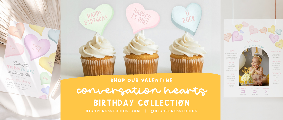 Shop Our Valentine Conversation Hearts Birthday Collection - High Peaks Studios LLC