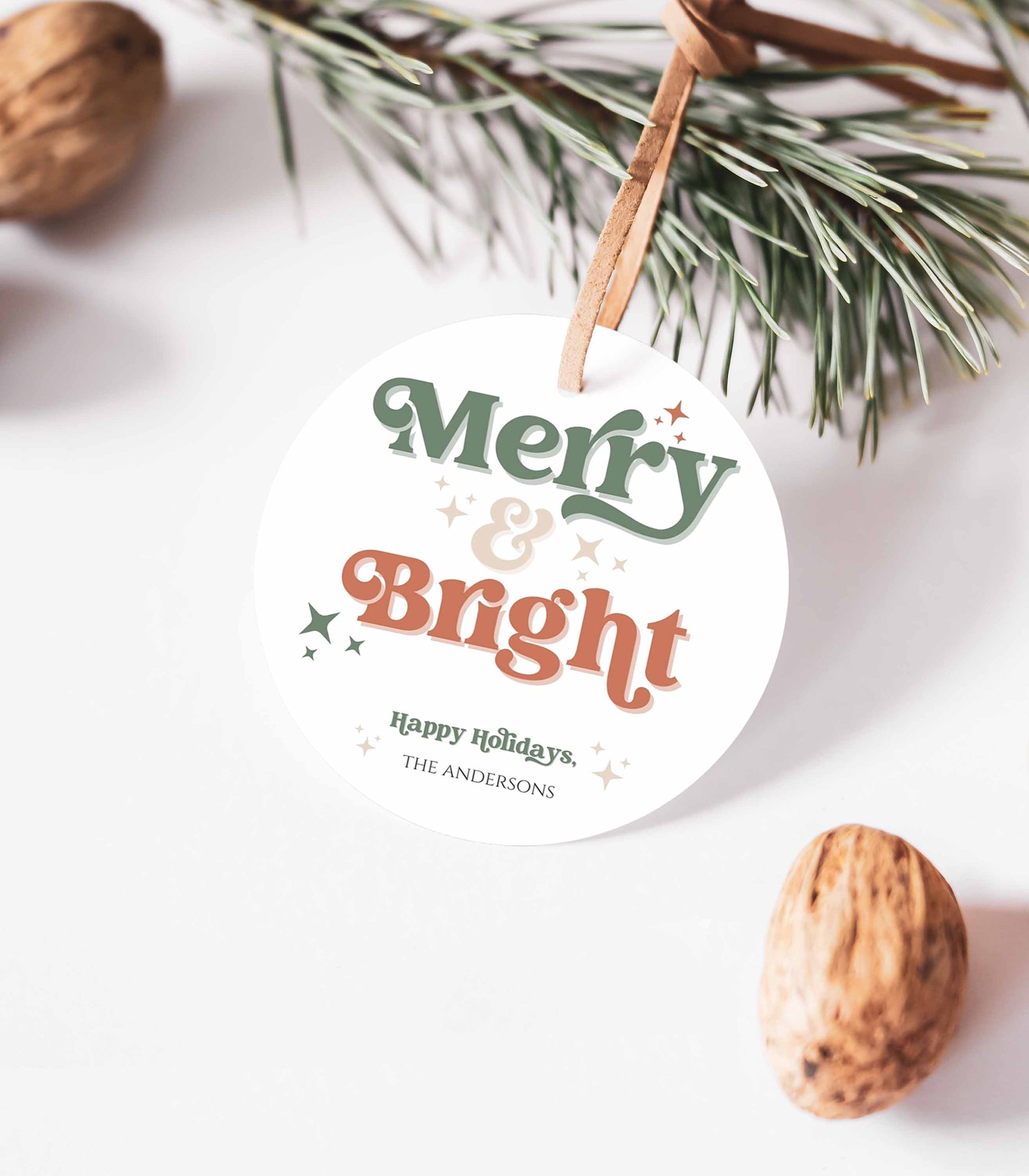 Retro Merry and Bright Holiday Gift Tag - High Peaks Studios