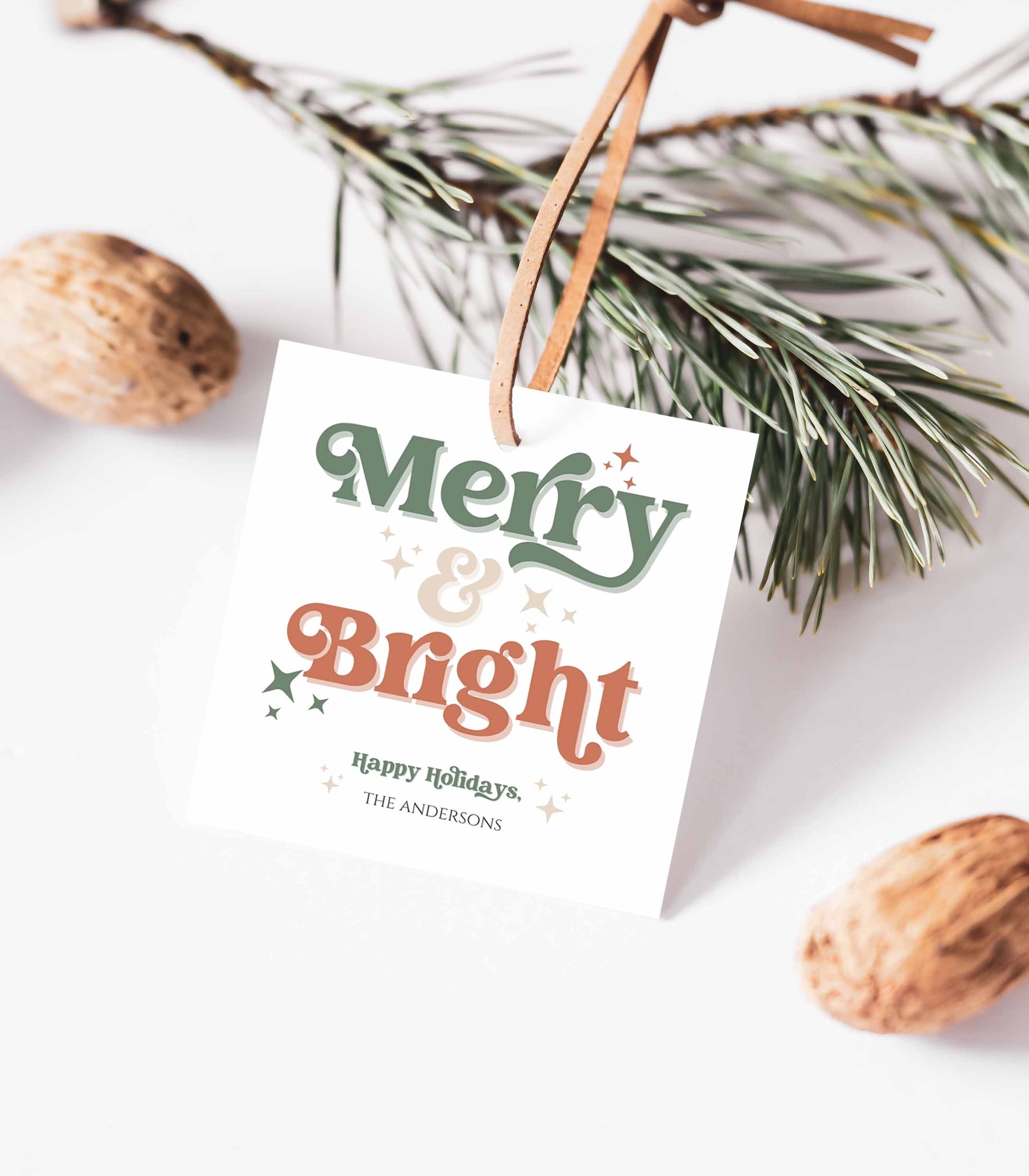 Retro Merry and Bright Holiday Gift Tag - High Peaks Studios