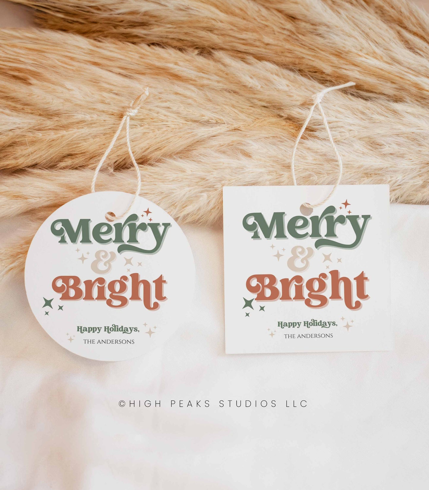 Retro Merry and Bright Holiday Gift Tag - High Peaks Studios