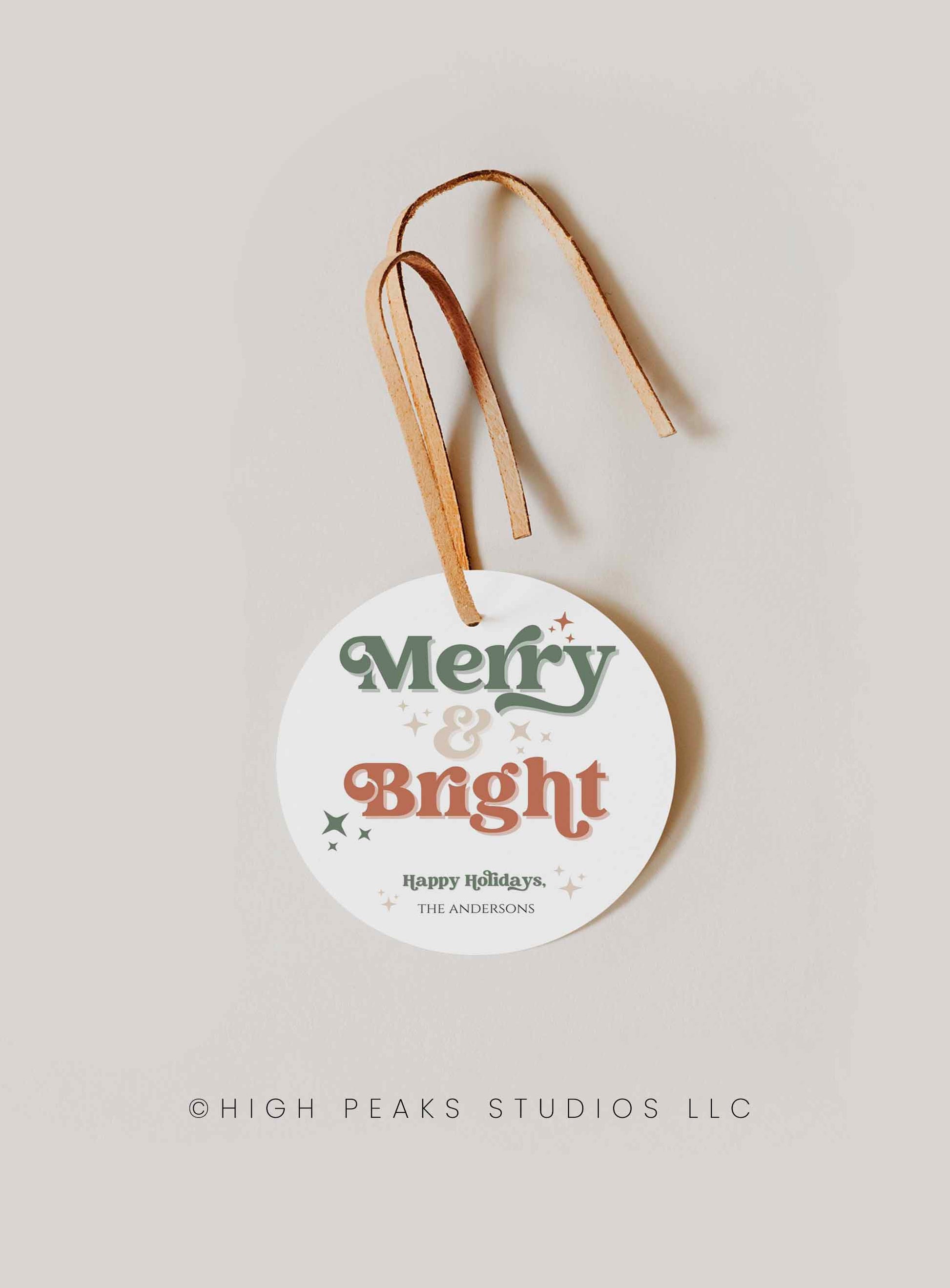 Retro Merry and Bright Holiday Gift Tag - High Peaks Studios