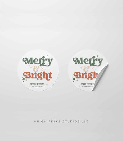 Retro Merry and Bright Holiday Gift Tag - High Peaks Studios