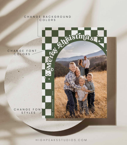 Retro Checkered Photo Christmas Card Template - High Peaks Studios