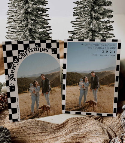 Retro Checkered Photo Christmas Card Template - High Peaks Studios