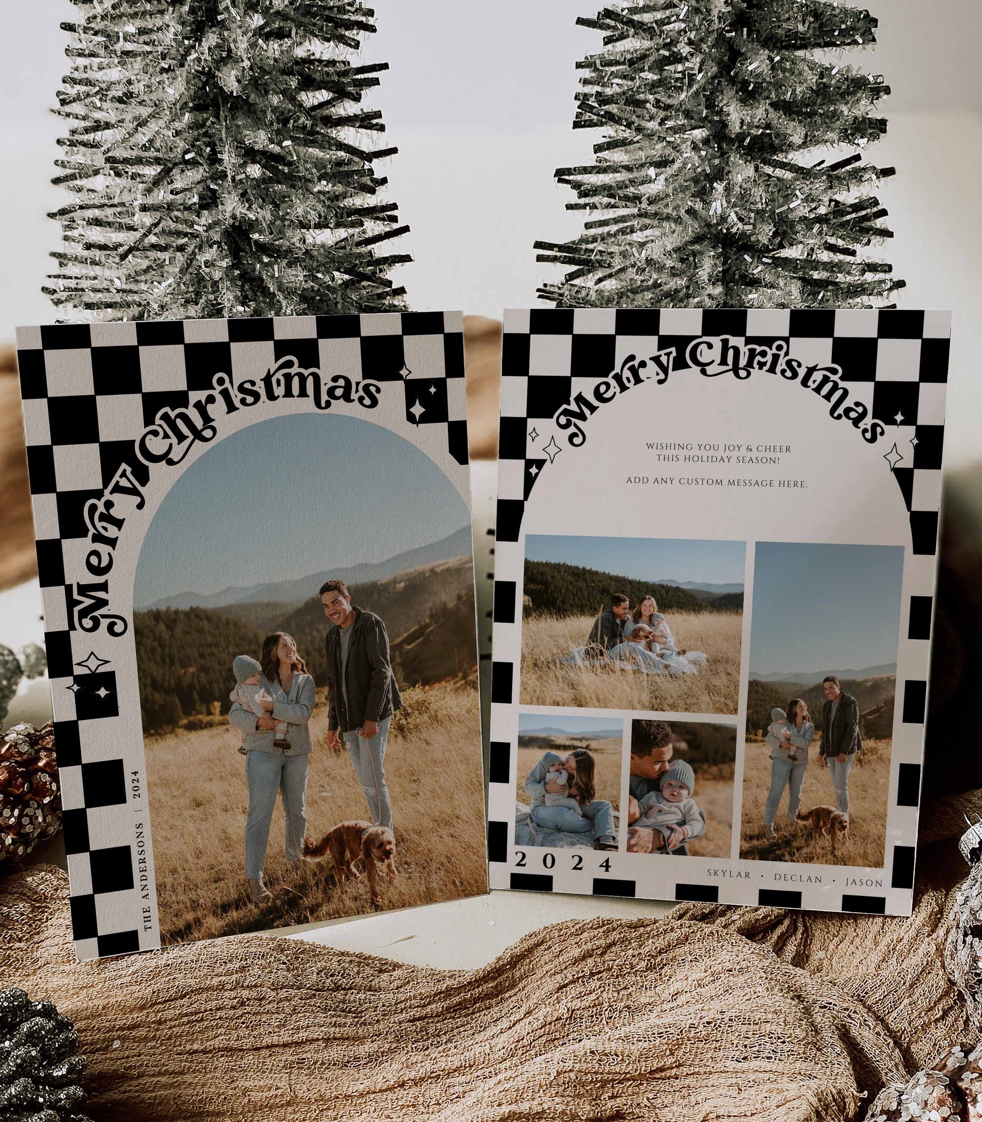 Retro Checkered Photo Christmas Card Template - High Peaks Studios