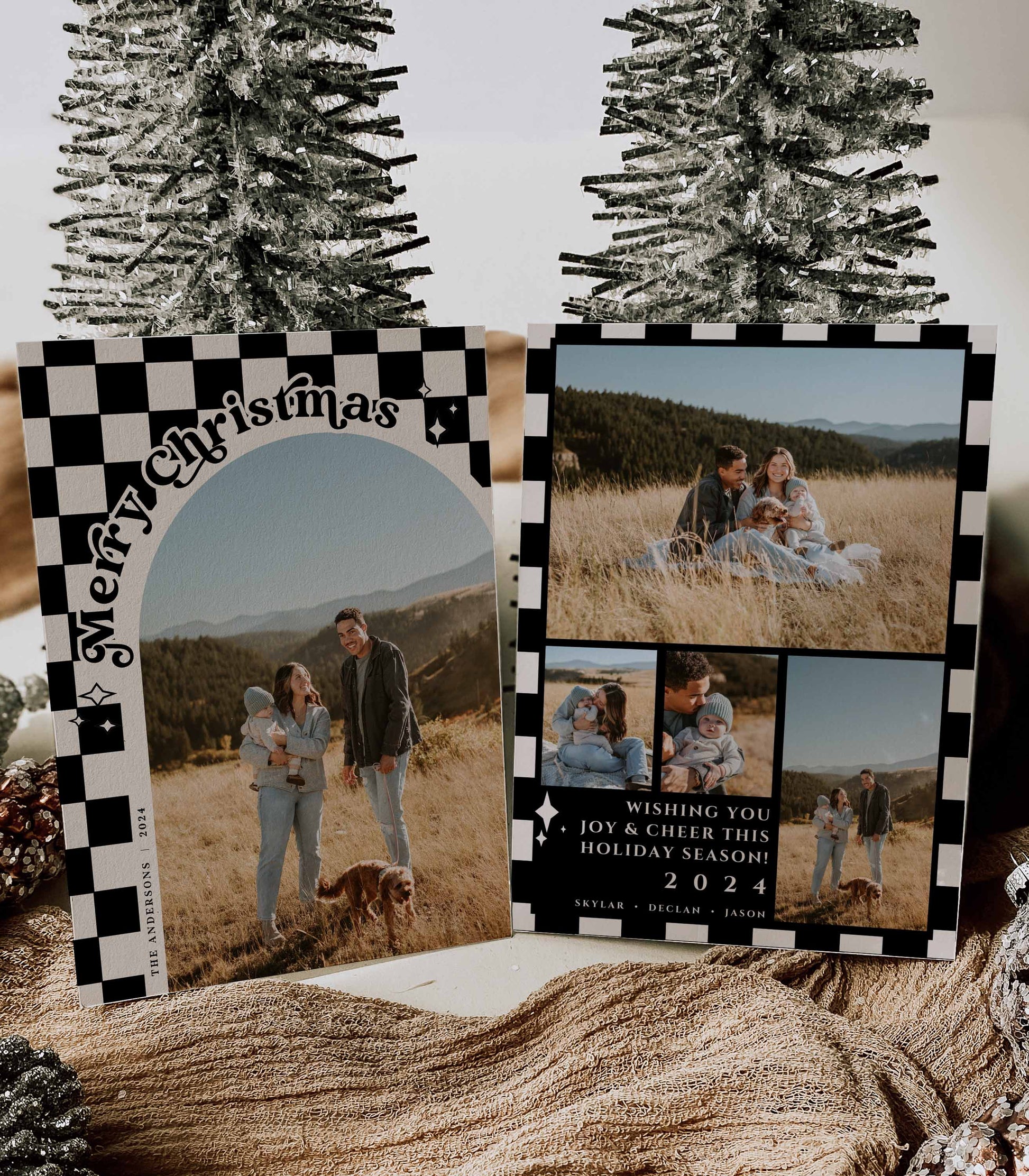 Retro Checkered Photo Christmas Card Template - High Peaks Studios