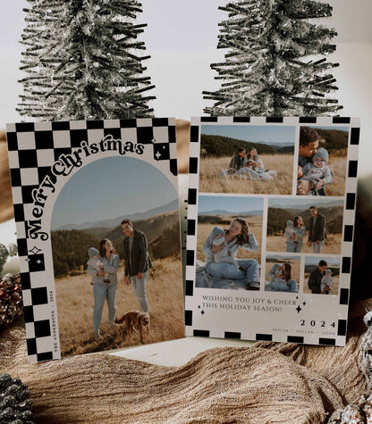 Retro Checkered Photo Christmas Card Template - High Peaks Studios