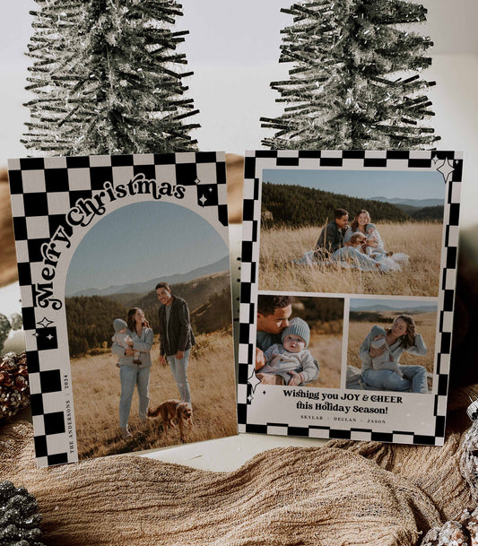 Retro Checkered Photo Christmas Card Template - High Peaks Studios