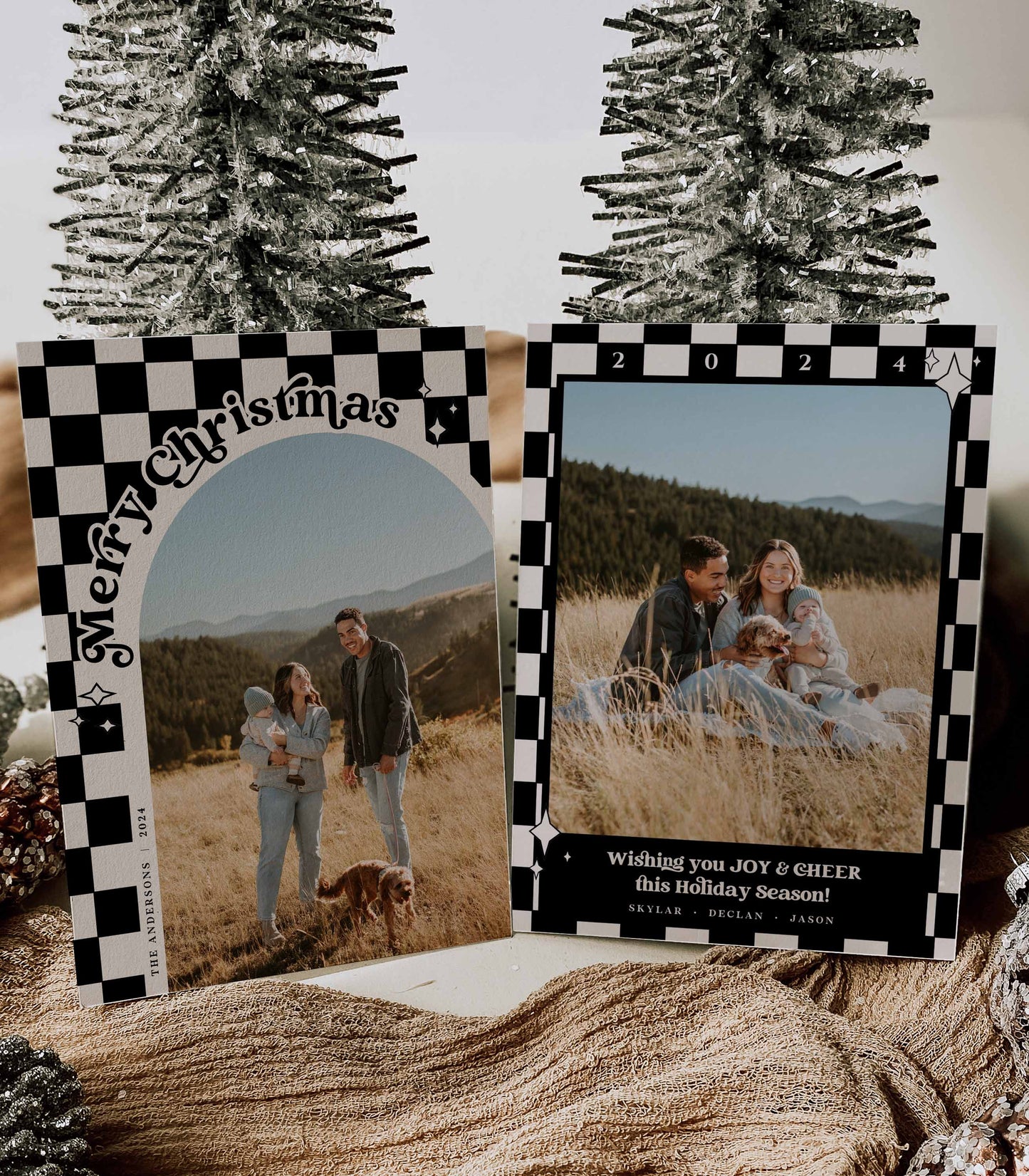 Retro Checkered Photo Christmas Card Template - High Peaks Studios