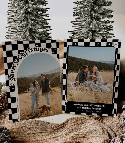 Retro Checkered Photo Christmas Card Template - High Peaks Studios