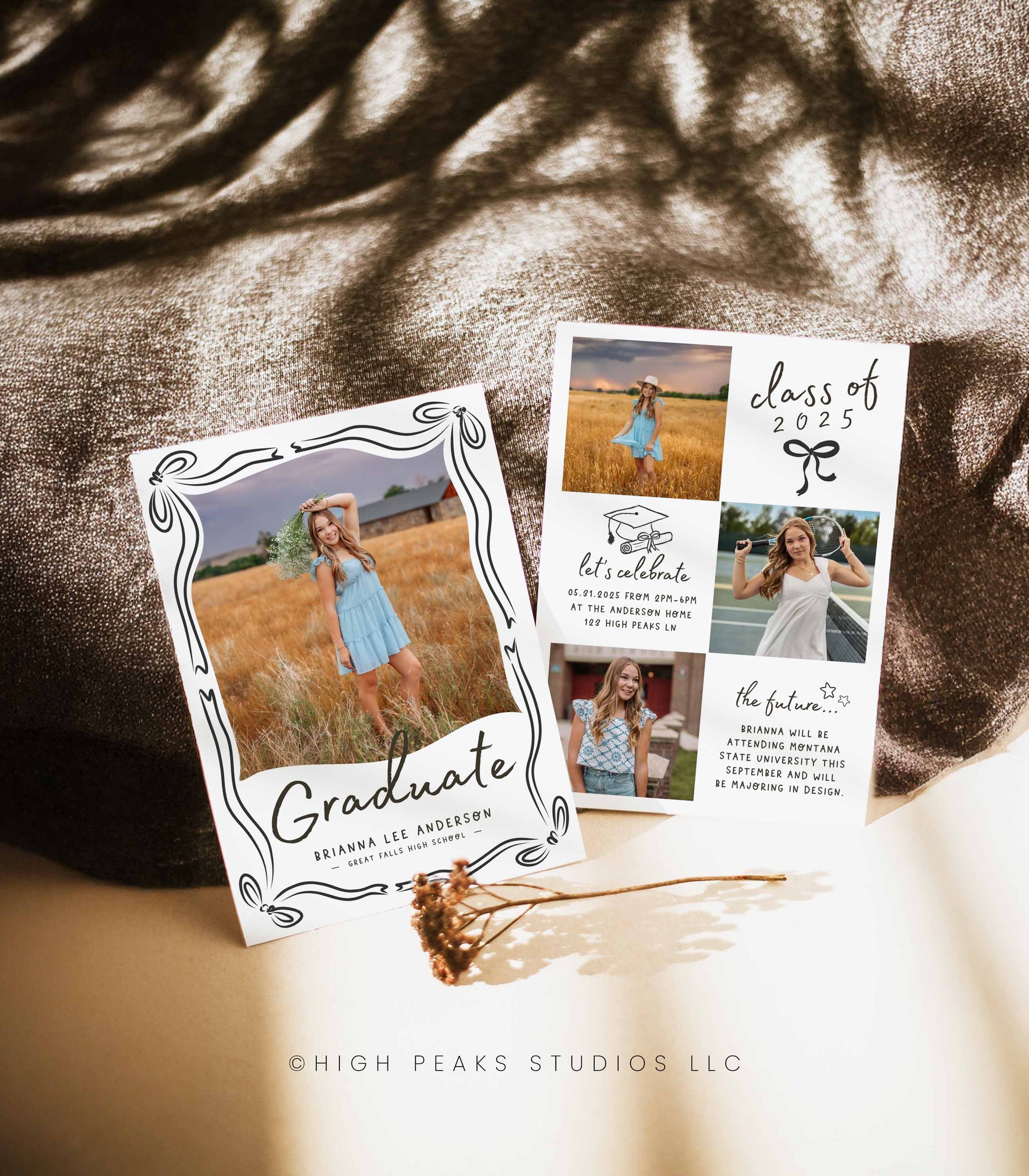 Whimsical Wavy Bow Photo Graduation Party Invitation - High Peaks Studios