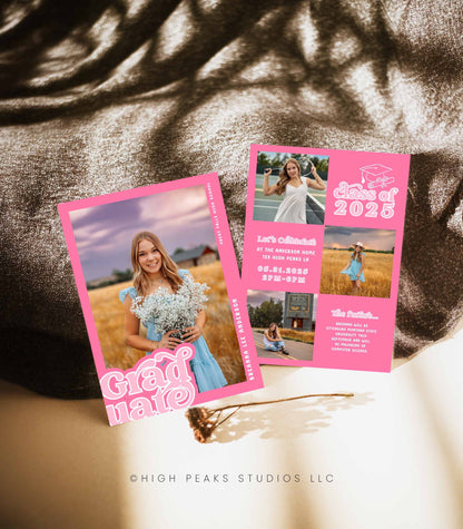 Hot Pink Modern Graduation Party Invitation Card