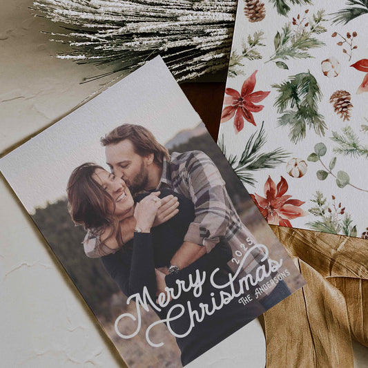 Modern Script Picture Christmas Card