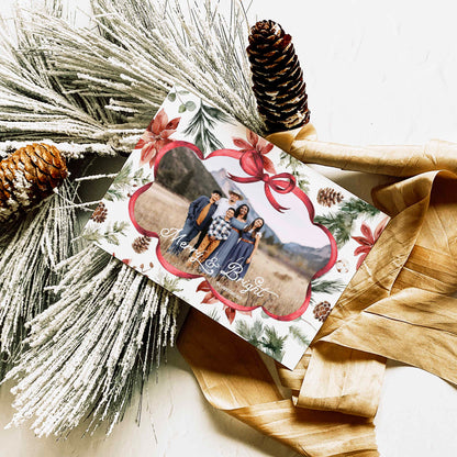 Red Christmas Bow Photo Christmas Card designed by High Peaks Studios LLC