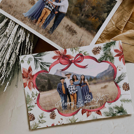 Red Christmas Bow Photo Christmas Card designed by High Peaks Studios LLC