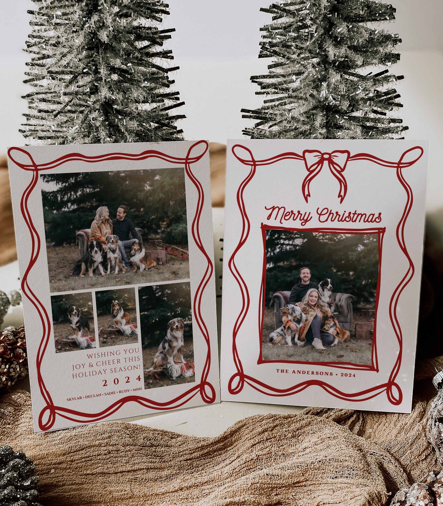 Whimsical Bow Christmas Card Template - High Peaks Studios