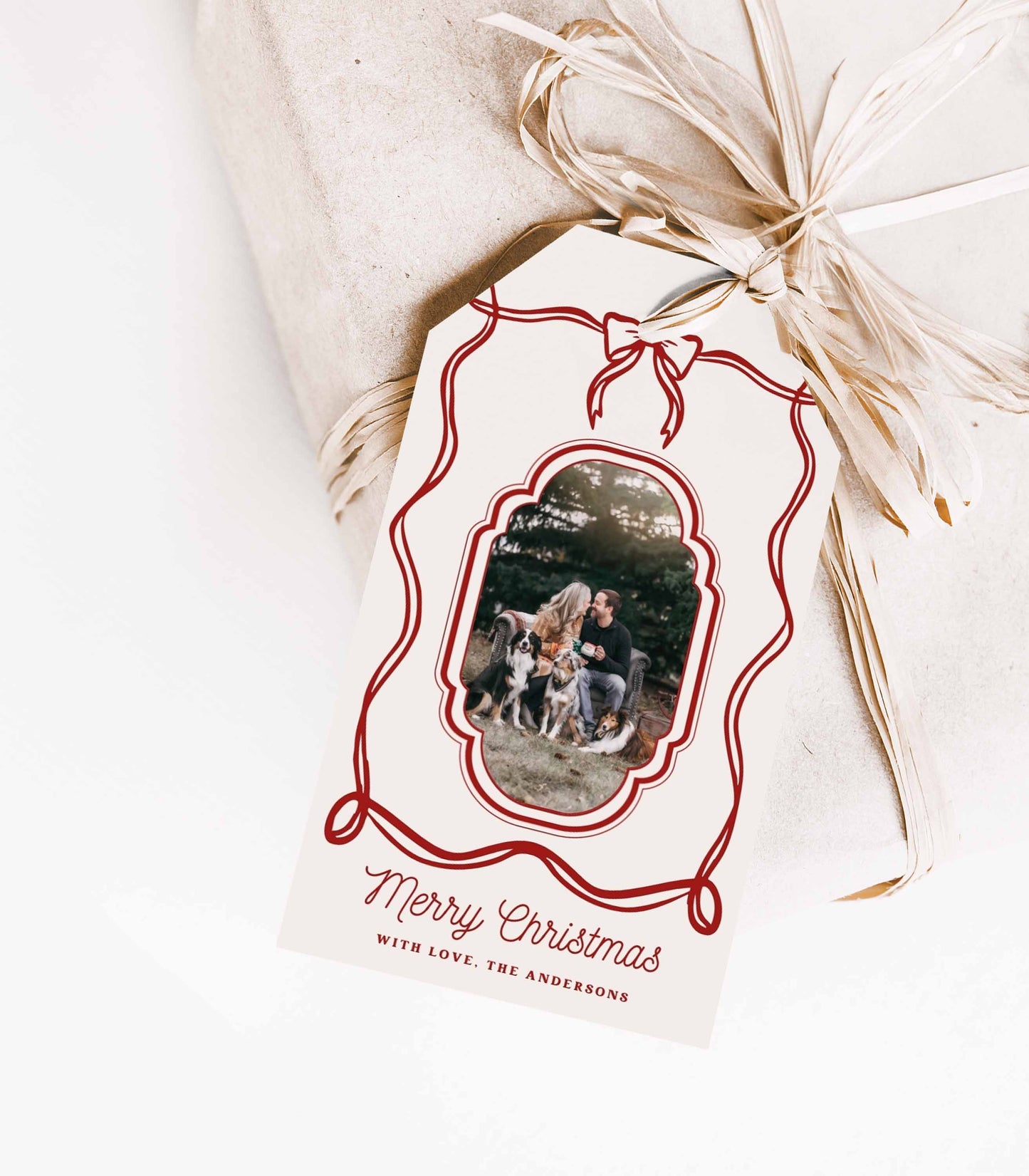 Whimsical Bow and Scallop Photo Frame Christmas Gift Tag - High Peaks Studios