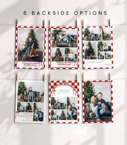 Retro Bow and Checkered Photo Christmas Card Template - High Peaks Studios