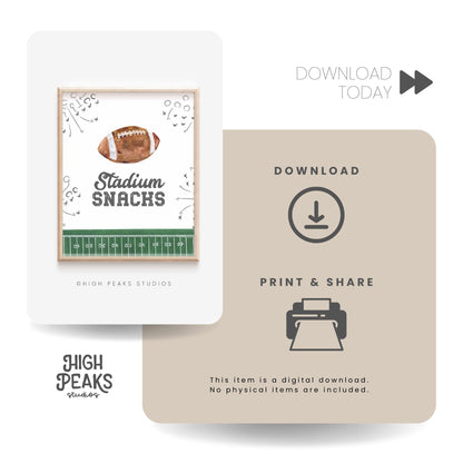 Stadium Snacks Football Party Sign Printable