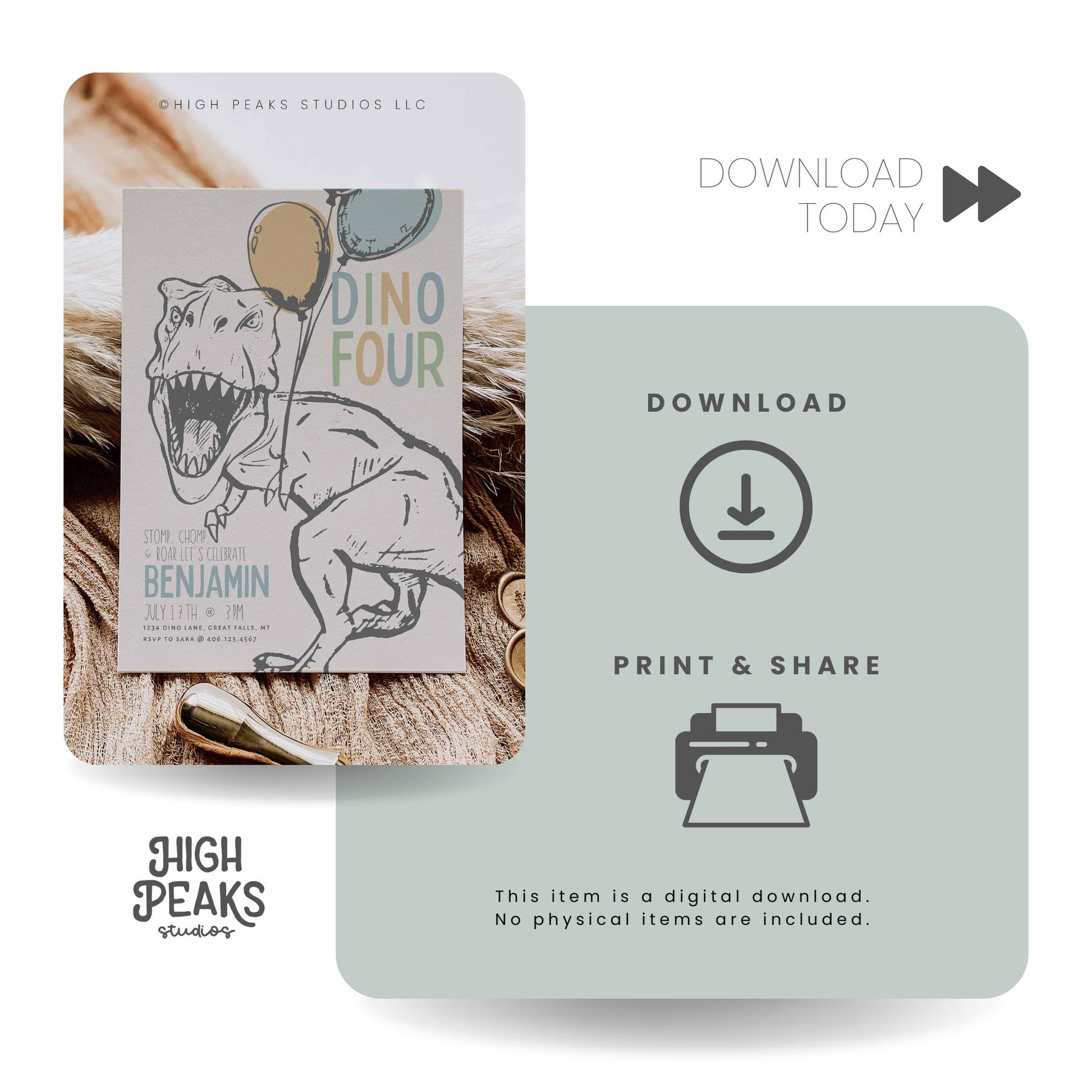 Dino Four, Fourth Birthday Invitation by High Peaks Studios
