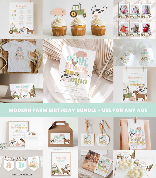 Modern Farm Birthday Bundle - Girl - High Peaks Studios