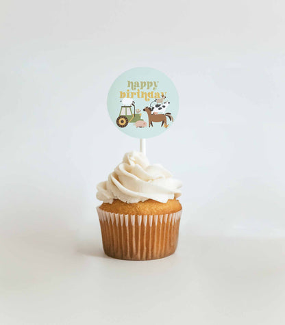 Modern Farm Birthday Cupcake Toppers