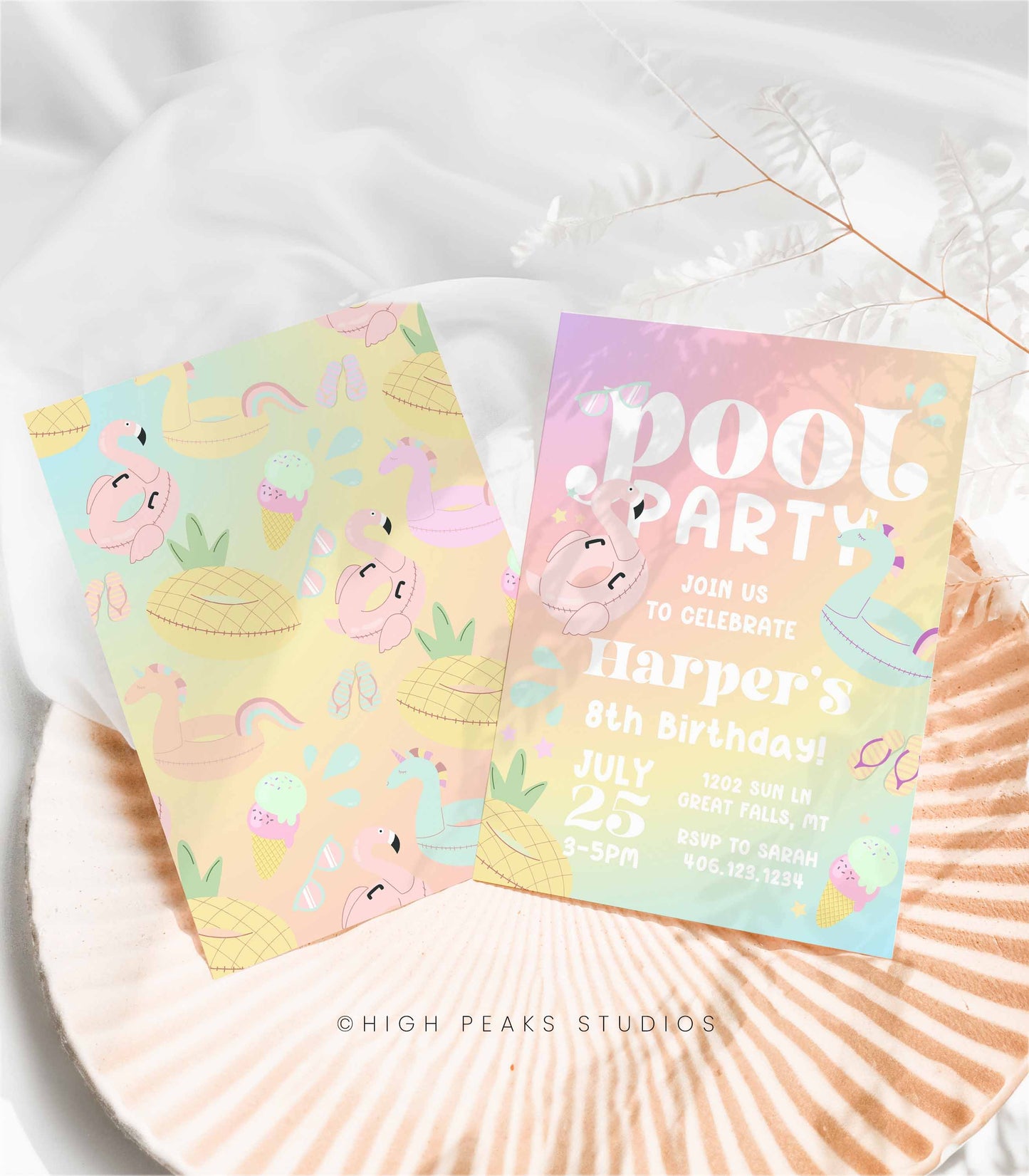 Summer Pool Birthday Party Invitation - High Peaks Studios