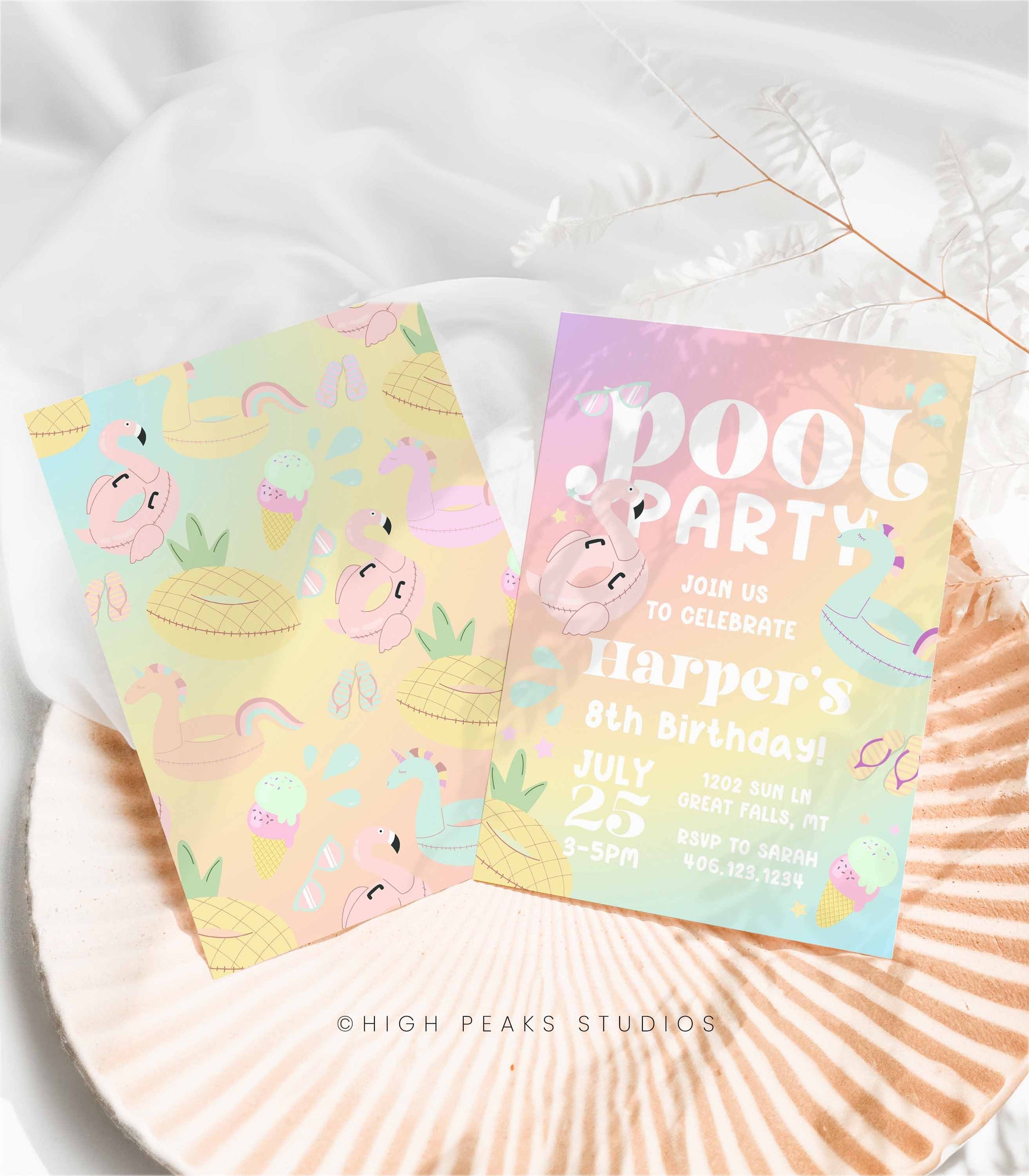 Summer Pool Birthday Party Invitation - High Peaks Studios